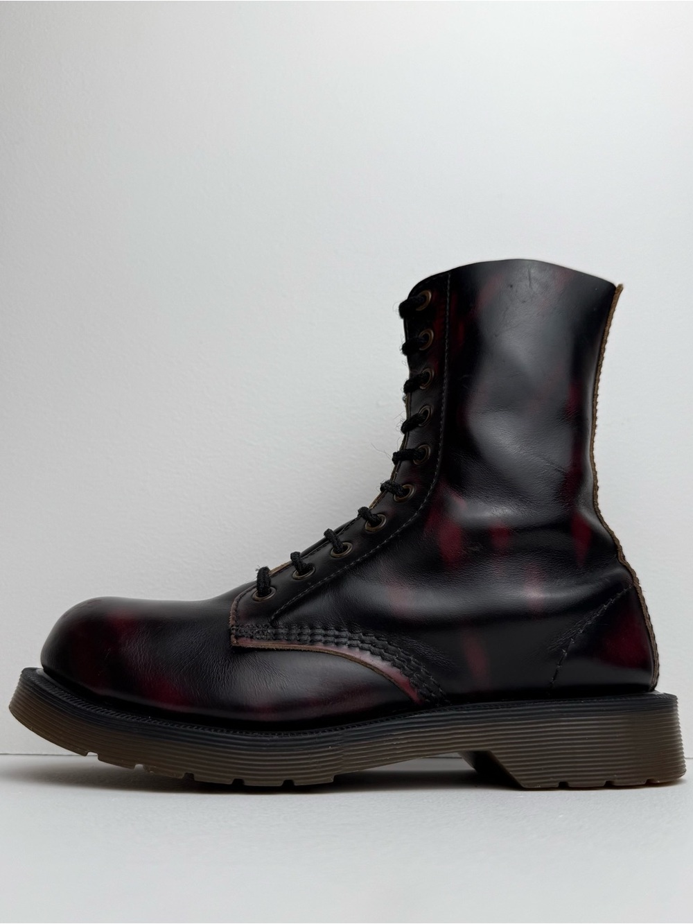 Vintage Dr. Martens 10 Eye Oxblood Red Black Rub Off Steel Toe MIE Boots UK 5 - Picture 6 of 16